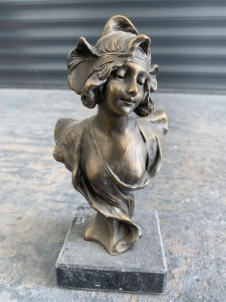 Vintage Art Deco Girl Statue Sculpture Bronze Marble