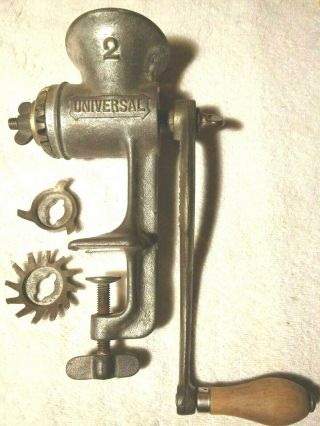 Vintage Universal No.  2 Meat Grinder Cast Iron With Two Blades /