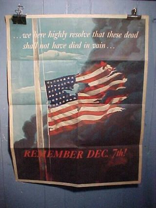 Orig Wwii Home Front Poster 1942 - Remember December 7th W Us Flag Image