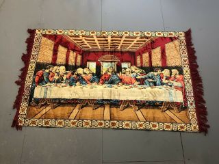 Vintage Divnci Last Supper Tapestry Wall Hanging Rug,  Colorful Decor 58 " X 38 "