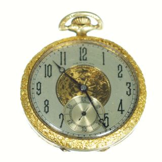 Antique Hamilton Model 1 Pocket Watch With Jeweled Alaskan Gold Nugget Chatons