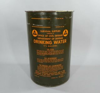 1962 Vintage Civil Defense Drinking Water Survival Supplies Prepper Water Can