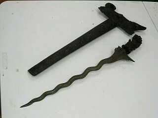 Vintage Indonesian 24 In Kris Knife And Sheath,  Island Of Bali,  Java,  Circa 1920