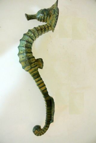 Small Seahorse Solid Brass Door Aged Green Old Style House Pull Handle 10 " B