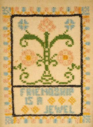 19th C Needlepoint Embroidered Small Sampler 