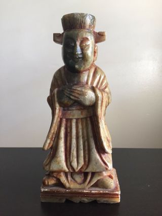 Antique Chinese Carved Soapstone Robed Court Figure Scholar Art Signed 1 Of 2