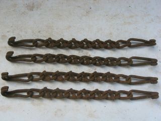4x 12 " Vintage Rusty Twisted Link Chains & Crossbars & Hooks Old Metal Art
