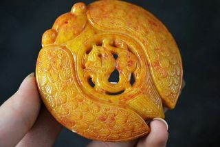 Exquisite Chinese Old Jade Carved Dragon/cicada Lucky Pendant J2