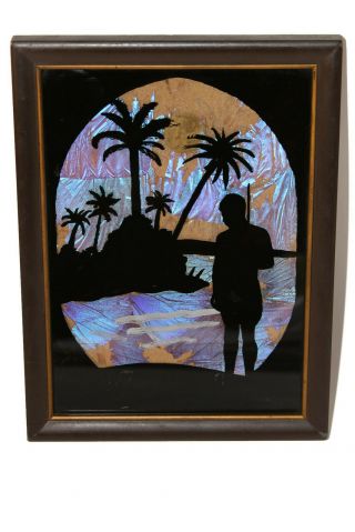 Vintage 1930s Art Deco Hawaiian Tribal Silhouette Morpho Butterfly Wing Picture