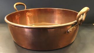 Large Antique English Hammered Copper Pot Vessel Round Jam Pan Iron 19c England