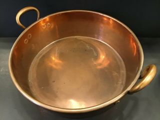 LARGE Antique English Hammered COPPER Pot Vessel Round Jam Pan Iron 19C England 3