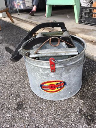 Vintage Metal Wringer Mop Bucket Dobbins Dobbins Mfg Decal N.  St.  Paul Elkhart