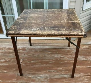 Vtg Shwayder Bros Samson Folding Card Table Samsonite Wood Leg Metal Corners