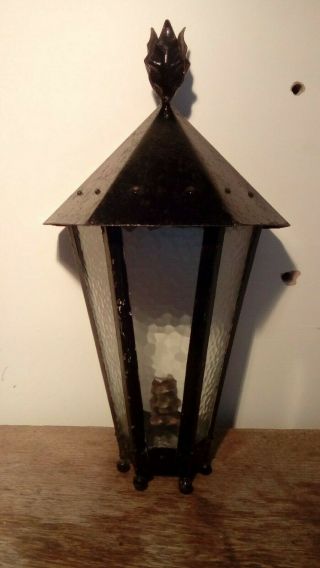 Vintage Outdoor Electric Wall Lantern With Ornate Finial And Frosted Glass