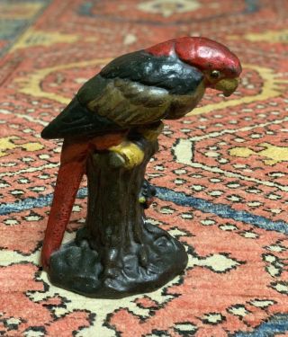Antique Cast Iron Polychrome Parrot Door Stop Rare