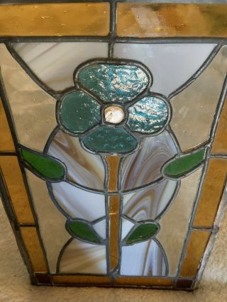 Antique Leaded Stained Glass Ornamental Panel /window W Flower 10x15”