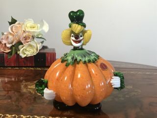 Vintage Murano Art Glass Clown Figurine With Label - Handmade - Pumpkin