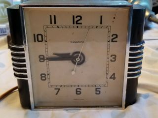 Vintage Black Art Deco Chrome Hammond Synchronous Wall Clock Not Workin