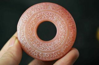 Distinctive Chinese Old Jade Carved Ancient Patterns Bi Amulet Pendant J2