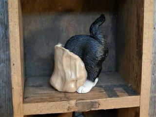 Antique Primitive Wood Divided Crate Shelf,  Black Cat Crow Halloween Display 4