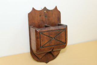 Antique Vintage Primitive Carved Match Holder - Wall Type