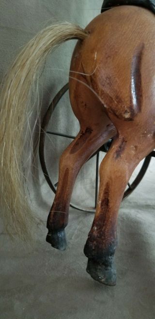 Vintage Carved Horse Tricycle Wood & Metal Doll Size 16 