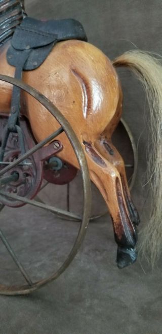 Vintage Carved Horse Tricycle Wood & Metal Doll Size 16 