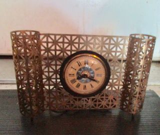Vintage Bilt - Rite Clock Mid Century Mod Gold Metal Mesh