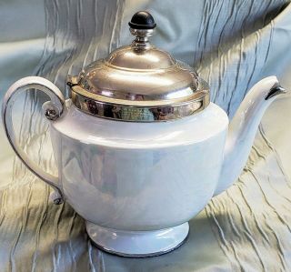 Vintage Fraunfelter Lusterware Teapot Royal Rochester Metal Lid Tea Strainer 2