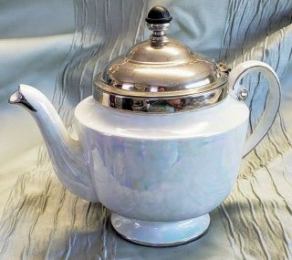 Vintage Fraunfelter Lusterware Teapot Royal Rochester Metal Lid Tea Strainer 3
