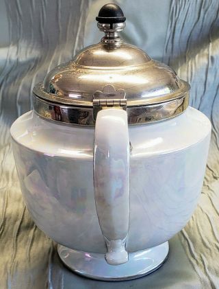 Vintage Fraunfelter Lusterware Teapot Royal Rochester Metal Lid Tea Strainer 4