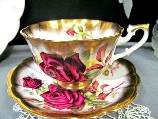 ROYAL ALBERT tea cup and saucer GOLD CREST series red rose teacup gold trims 4