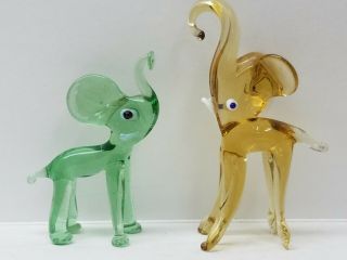 Vtg Mid Century Modern Miniature Elephants Mcm Glass Animal Figurine Hand Made