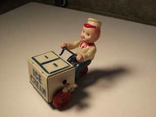 Occupied Japan Ice Cream Vendor Man Tin Tricycle Cart Vintage Wind - Up