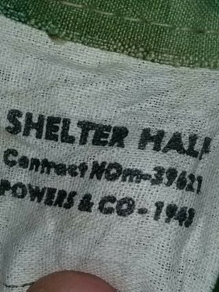 USMC WW2 Camouflage Shelter Half EARLY Production Marked POWERS & CO.  1943 10