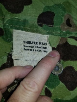 USMC WW2 Camouflage Shelter Half EARLY Production Marked POWERS & CO.  1943 3