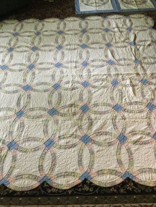 Vintage Double Wedding Ring Patchwork Quilt& Shams Cotton Grt.