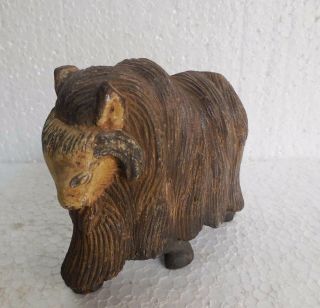 Vintage Old Hand Carved Wooden Wild Sheep Statue