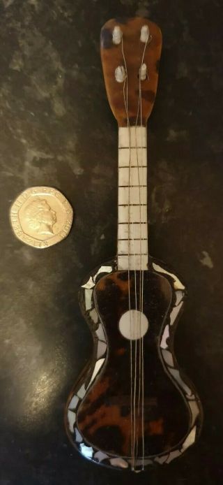 Antique Miniature Guitar.  Faux Tortoise Shell Bovine Bone & Mother Of Pearl.