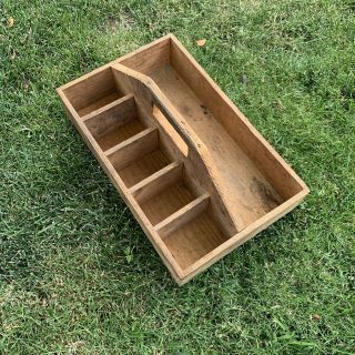 Vintage Antique Wood Carpenters Tool Box Rustic Primitive Carrying Tote Caddy 2