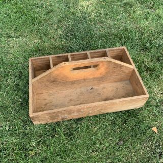 Vintage Antique Wood Carpenters Tool Box Rustic Primitive Carrying Tote Caddy 3