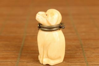 Vintage Old Hand Carving Dog Figure Statue Snuff Jewel Box Noble Netsuke