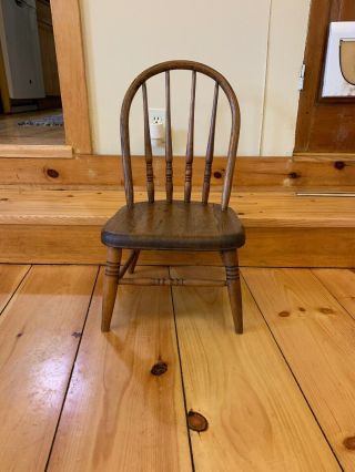 Antique Vintage Old Wooden Child ' s Bentwood Chair Primitive Country Bow Back Oak 2