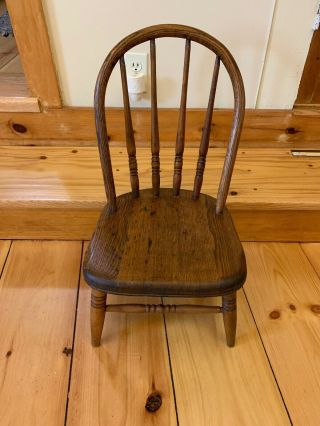 Antique Vintage Old Wooden Child ' s Bentwood Chair Primitive Country Bow Back Oak 3
