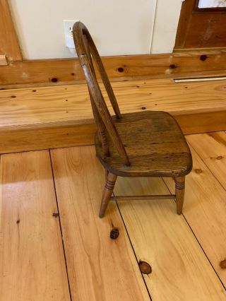 Antique Vintage Old Wooden Child ' s Bentwood Chair Primitive Country Bow Back Oak 4