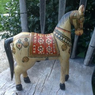 Primitive Wooden Horse Old Paint Heavy Solid Folk Art