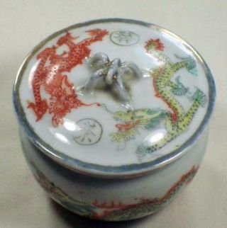 Antique Chinese Export Porcelain Lidded Cup / Bowl With Dragons
