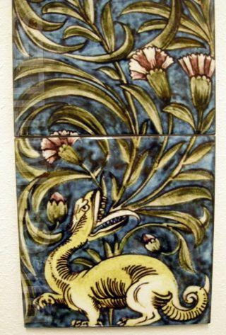 William De Morgan 3 Tile Dragon Panel / Bathroom / Kitchen / Splashback / Plaque 3