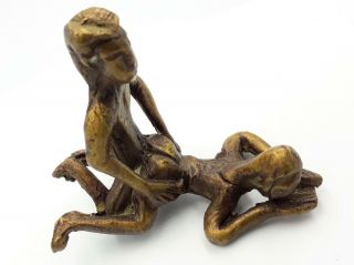 Rare The Sphinx Duo M & W (doggie Style) Thai Sex Amulet Brass Figurine Statue
