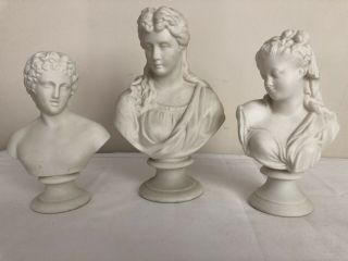19th C.  J & T B - Bisque 6” Busts Statues